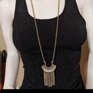 Vintage baby blue & goldtone medallion with golden chain tassels